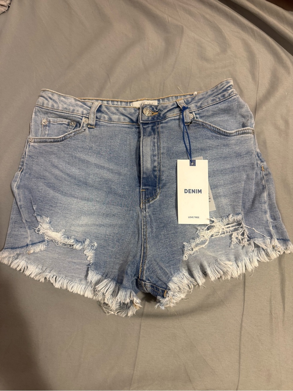 Love Tree Light Blue Distressed Denim Shorts